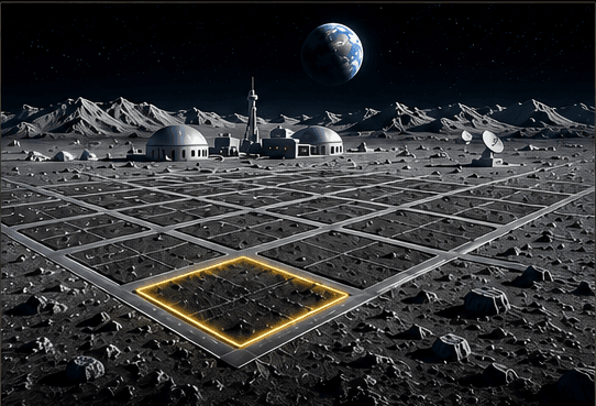 Warm lunar hometown community representing Celestial Form, Timaeus